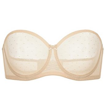 Sheer Dot Mesh Strapless Bra Convertible Straps Underwire Support