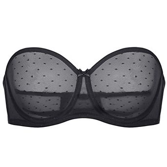 Sheer Dot Mesh Strapless Bra Convertible Straps Underwire Support