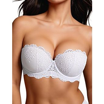 Strapless Push Up Balcony Bra Multiway Floral Lace Non Slip Support
