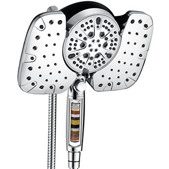 Black Shower Head Handheld 10 Inch Rainfall 9 Settings 15 Stage Filter 2.5GPM