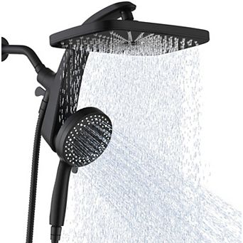 High Rain Shower Head Upgraded Handheld Spray Fixed 12" Square 10 Settings Powerful Nozzle