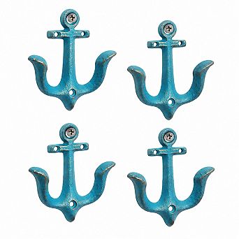 Cast Iron Nautical Anchor Wall Hooks 4 pc Decorative Hanger for Towel Coat