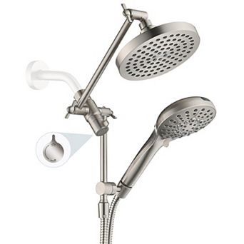 Rain Shower Head Handheld Power Wash Adjustable Extension Arm 9 Settings 69 Inch Hose Chrome