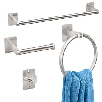 Brushed Nickel Bathroom Hardware Set 4 pc 24 Inch Towel Bar Wall Mounted