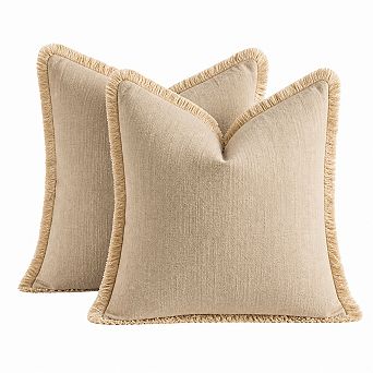 Boho Fringe Linen Cotton Pillow Covers Set of 2 Farmhouse Rustic Decor