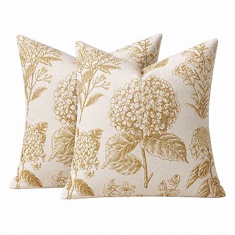 Set of 2 Boho Hydrangea Print Throw Pillow Covers Farmhouse Home Decor
