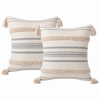 Boho Throw Pillow Covers Set of 2 Woven Tufted Tassel Farmhouse Decor