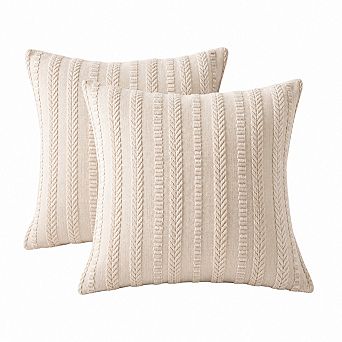 Set of 2 Cotton Linen Boho Farmhouse Decorative Throw Pillow Covers