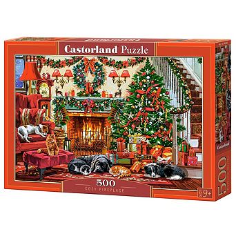 CASTORLAND 500 pc Jigsaw Puzzles, Cozy Fireplace, Christmas living room, Decorated tree, Adult