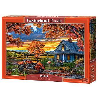 CASTORLAND 500 pc Jigsaw Puzzles, Autumn Ride, Motorcycle and a sky with sunset, Adult Puzzle