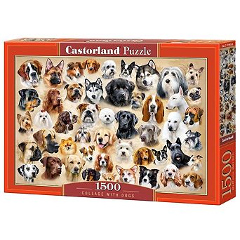 CASTORLAND 1500 pc Jigsaw Puzzles, Collage with Dogs, Challenging Multi-Pet Portrait