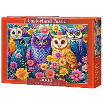 CASTORLAND 3000 pc Jigsaw Puzzles, Flower Owl Meeting, Vibrant Colorful Owl Garden, Adult Puzzle