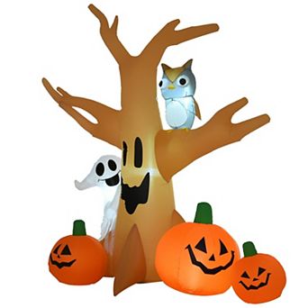 Merck Hearth 8 ft Inflatable Ghost Tree Halloween Decoration Owl Pumpkin Design for Outdoor