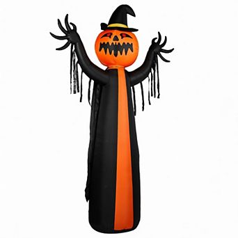 Merck Hearth 10 ft Inflatable Pumpkin Ghost Halloween Decoration Rotatable Head Cape Design
