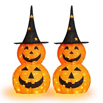 Merck Hearth 2 pc Lighted Pop Up Pumpkin Halloween Decoration Foldable Outdoor Party Decor