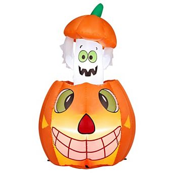 Merck Hearth 2.8 ft Inflatable Pumpkin Ghost Halloween Decoration Adjustable Height Outdoor