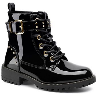 HOMEHOT Girls Ankle Boots With Lace Up Side Zipper Fashion Combat Shoes