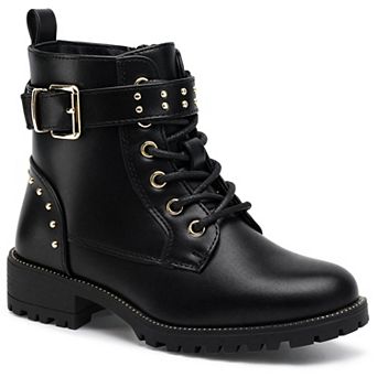 HOMEHOT Girls Ankle Boots With Lace Up Side Zipper Fashion Combat Shoes