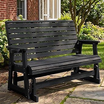HIPS Patio Glider with Cup Holders, Durable Poly Lumber Material, All-Weather Resistant