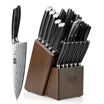 HOSHANHO HORSE Series 21 pc High Carbon Stainless Steel Kitchen Knife Block Set with Wooden Block
