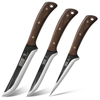 HOSHANHO 3 pc High Carbon SteelHand Forged Butcher Knife Set - with Wooden Handles