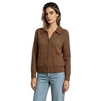 Women Button Down Knit Cardigan Collared Sweater