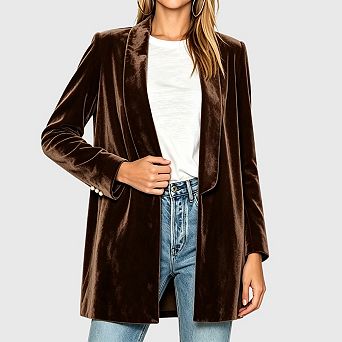 Womens Casual Velvet Blazer Long Sleeve Notched Lapel Open Front Business Work Office Suit Jackets
