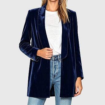Womens Casual Velvet Blazer Long Sleeve Notched Lapel Open Front Business Work Office Suit Jackets