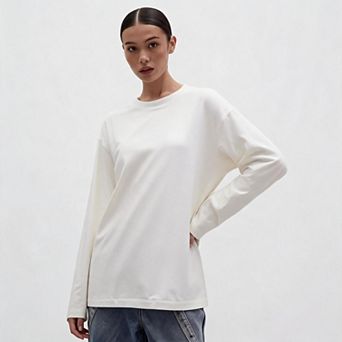 Women Top Crew Neck Drop Shoulder Long Sleeve Oversized Basic Casual Tee