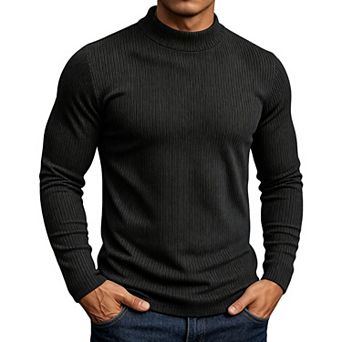 Men Mock Neck Ribbed Sweater Slim Fit Long Sleeve Knit Pullover Shirts