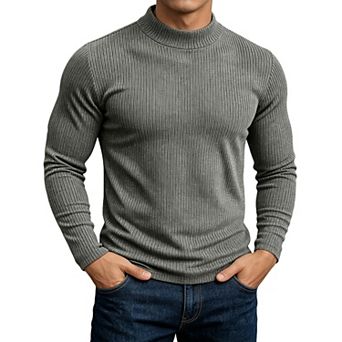 Men Mock Neck Ribbed Sweater Slim Fit Long Sleeve Knit Pullover Shirts