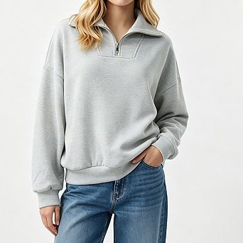 Women Quarter Zip Sweatshirt Collared Drop Shoulder Long Sleeve Loose Fit Casual Pullover Tops