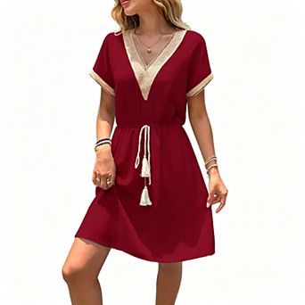 Women's V-Neck Short Sleeve A-Line Knee-Length Summer Dress