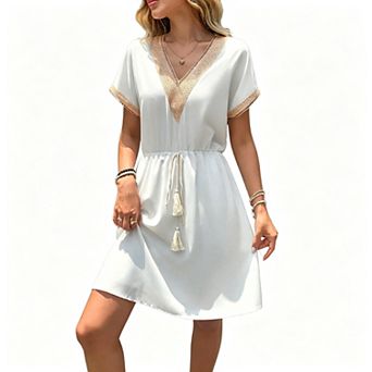Women's V-Neck Short Sleeve A-Line Knee-Length Summer Dress