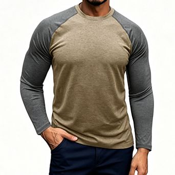 Men's Crew Neck Raglan Long Sleeve T‑Shirt, Loose Fit Casual Layering Top for Big & Tall