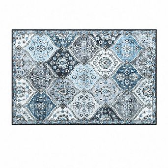 Washable Entryway Rug with Non Slip Backing Low Pile Stain Resistant
