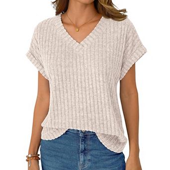 Women's V Neck Blouse Casual Short Sleeve Summer Top