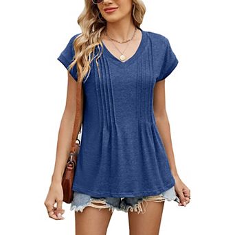 Women's Casual Blouse V Neck Short Sleeve Summer Tops