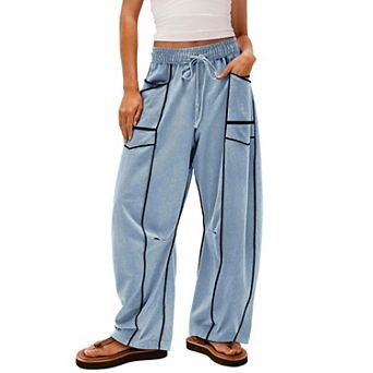 Women's Elastic High Waist Pants Wide Leg Streetwear Pants for Daily Work Travel