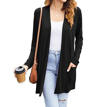 Women's Lightweight Open Front Cardigan Long Sleeve Sweater with Pockets