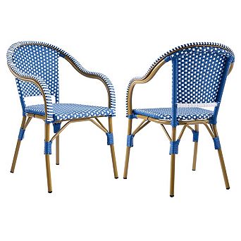 Set of 2 Outdoor Dining Chairs with Brown Aluminum Frame, Patio Rattan Bistro Armchairs