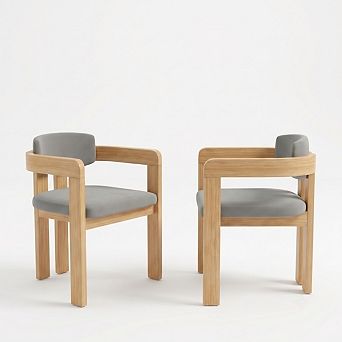 Set of 2 Outdoor Dining Chairs with Beige Cushions, Acacia Wood Patio Armchairs for Garden