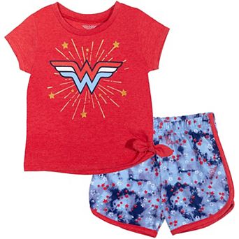 DC Comics Justice League Wonder Woman 2 pc T-Shirt and Dolphin Shorts Set