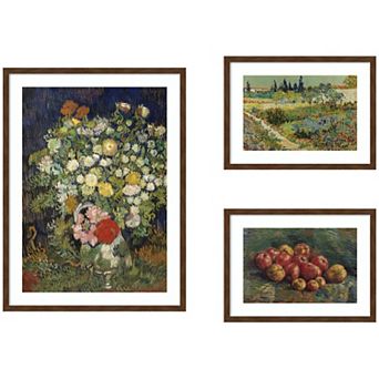 Apples, Flowers in a Vase, & Garden at Arles by Vincent Van Gogh Framed Wall Art Print Set