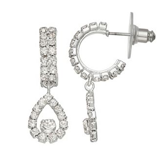 You're Invited Silver Tone Rhinestone Drop Earrings