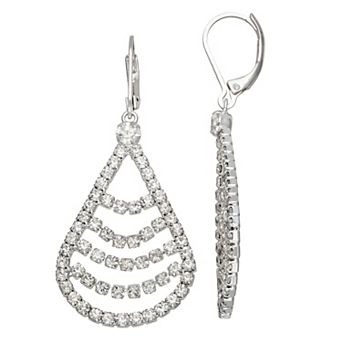 You're Invited Silver Tone Rhinestone Large Oval Drop Earrings