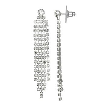 You're Invited Silver Tone Rhinestone Chandelier Earrings
