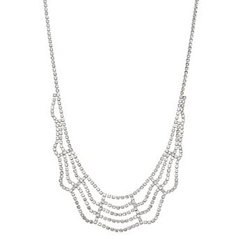 You're Invited Silver Tone Rhinestone Frontal Bib Necklace