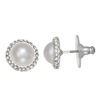 You're Invited Silver Tone Simulated Pearl & Crystal Stud Earrings