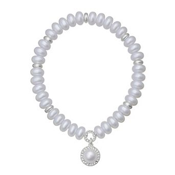You're Invited Silver Tone Simulated Pearl Stretch Bracelet